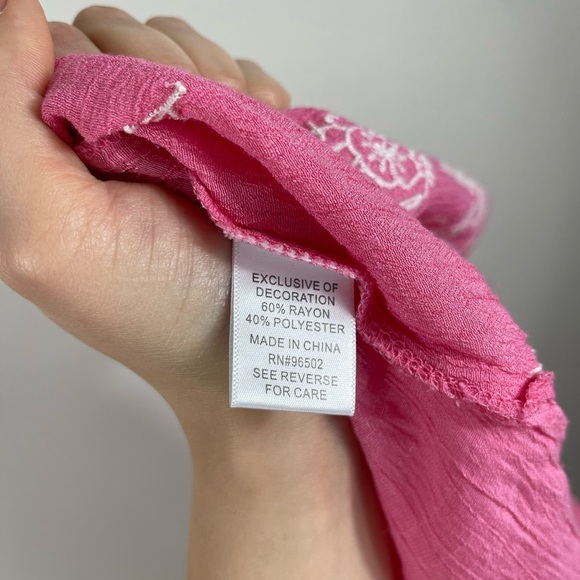 Krazy Kat Pink White Embroidered Lightweight Tunic Blouse Colorful Floral sz XL - Picture 14 of 15